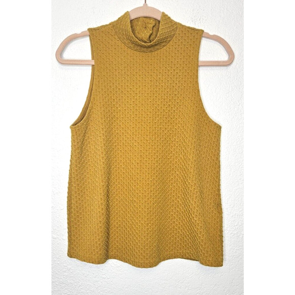 Anthropologie Eri + Ali Womens Overture Tank Top Small Yellow Textured Mock Neck - Picture 1 of 10